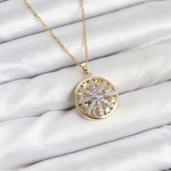 Mey İthalat® 316L Çelik Zincir Gold Renk Zirkon Taşlı Kadın Kolye