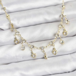 Mey İthalat® 316L Çelik Zincir Gold Renk Zirkon Taşlı Kadın Kolye