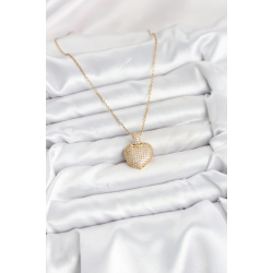 Mey İthalat® 316L Çelik Zincir Gold Renk Zirkon Taşlı Kalpli Kadın Kolye