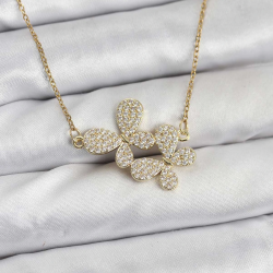 Mey İthalat® 316L Çelik Zincir Gold Renk Zirkon Taşlı Kelebek Model Kadın Kolye