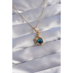 Mey İthalat® 316L Çelik Zincir Gold Renk Zirkon Taşlı Panter Figürlü Gezegen Kolye