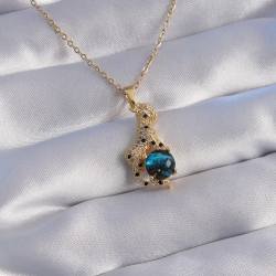 Mey İthalat® 316L Çelik Zincir Gold Renk Zirkon Taşlı Panter Figürlü Gezegen Kolye