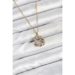 Mey İthalat® 316L Çelik Zincir Gold Renk Zirkon Taşlı Sarmal Model Kadın Kolye