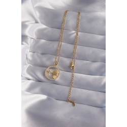 Mey İthalat® 316L Çelik Zincir Gold Renk Zirkon Taşlı Yıldız Figürlü Oval Kolye