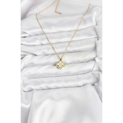 Mey İthalat® 316L Çelik Zincir Gold Renk Zirkon Taşlı Yonca Model Kadın Kolye