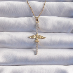 Mey İthalat® 316L Çelik Zincir Gold Renkli Zirkon Taşlı Anka Kuşu Kolye