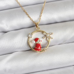 Mey İthalat® 316L Çelik Zincir Gold Zirkon Taşlı Yılbaşı Tema Kadın Kolye