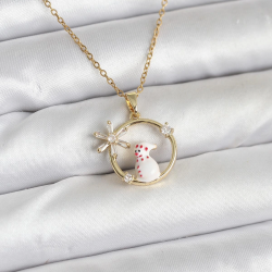 Mey İthalat® 316L Çelik Zincir Gold Zirkon Taşlı Yılbaşı Temalı Kadın Kolye