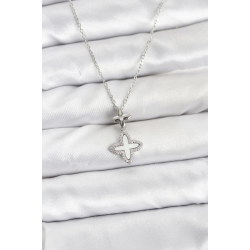 Mey İthalat® 316L Çelik Zincir Gümüş Renk 4 Yapraklı Yonca Model Zirkon Taşlı Kadın Kolye