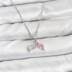 Mey İthalat® 316L Çelik Zincir Gümüş Renk Balık Kuyruğu Model Zirkon Taşlı Kadın Kolye