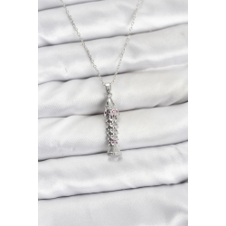 Mey İthalat® 316L Çelik Zincir Gümüş Renk Balık Model Zirkon Taşlı Kadın Kolye