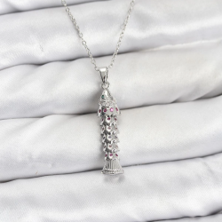 Mey İthalat® 316L Çelik Zincir Gümüş Renk Balık Model Zirkon Taşlı Kadın Kolye