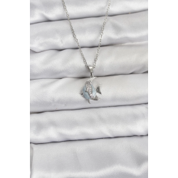 Mey İthalat® 316L Çelik Zincir Gümüş Renk Balık Model Zirkon Taşlı Kadın Kolye