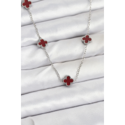 Mey İthalat® 316L Çelik Zincir Gümüş Renk Bordo Baby Boy Yonca Kadın Kolye