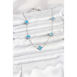 Mey İthalat® 316L Çelik Zincir Gümüş Renk Buz Mavisi Baby Boy Yonca Kadın Kolye