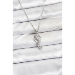 Mey İthalat® 316L Çelik Zincir Gümüş Renk Deniz Atı Model Zirkon Taşlı Kadın Kolye