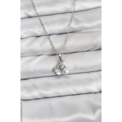 Mey İthalat® 316L Çelik Zincir Gümüş Renk Deniz Kabuğu ve Deniz Yıldızı Model Zirkon Taşlı Kadın Kolye