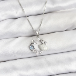 Mey İthalat® 316L Çelik Zincir Gümüş Renk Deniz Tema Model Zirkon Taşlı Kadın Kolye