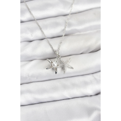 Mey İthalat® 316L Çelik Zincir Gümüş Renk Deniz Yıldızı Model Zirkon Taşlı Kadın Kolye