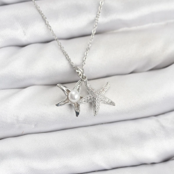 Mey İthalat® 316L Çelik Zincir Gümüş Renk Deniz Yıldızı Model Zirkon Taşlı Kadın Kolye