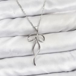 Mey İthalat® 316L Çelik Zincir Gümüş Renk Fiyonk Model Kadın Kolye