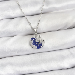 Mey İthalat® 316L Çelik Zincir Gümüş Renk Gece Model Zirkon Taşlı Kadın Kolye