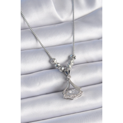 Mey İthalat® 316L Çelik Zincir Gümüş Renk Gingko Yaprağı Model Zirkon Taş Detay Kadın Kolye