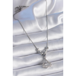 Mey İthalat® 316L Çelik Zincir Gümüş Renk Gingko Yaprağı Model Zirkon Taş Detay Kadın Kolye