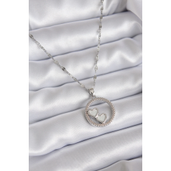 Mey İthalat® 316L Çelik Zincir Gümüş Renk İşleme Detay Halka Kalp Model Kadın Kolye