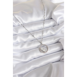 Mey İthalat® 316L Çelik Zincir Gümüş Renk İşleme Detay Halka Kalp Model Kadın Kolye