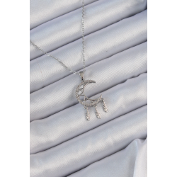 Mey İthalat® 316L Çelik Zincir Gümüş Renk İşlemeli Zirkon Taşlı Ay Kolye