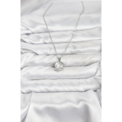 Mey İthalat® 316L Çelik Zincir Gümüş Renk İstiridye İnci Model Zirkon Taşlı Kadın Kolye