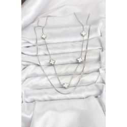 Mey İthalat® 316L Çelik Zincir Gümüş Renk İtalyan Zincirli Yonca Model Kadın Kolye