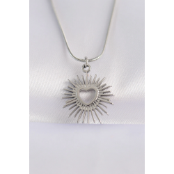 Mey İthalat® 316L Çelik Zincir Gümüş Renk Kalp Güneşi Tasarımlı Kolye