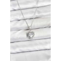 Mey İthalat® 316L Çelik Zincir Gümüş Renk Kalp Model Zirkon Taşlı Kadın Kolye