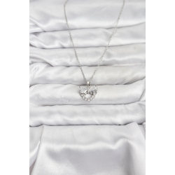 Mey İthalat® 316L Çelik Zincir Gümüş Renk Kalp ve Fiyonk Model Zirkon Taşlı Kadın Kolye