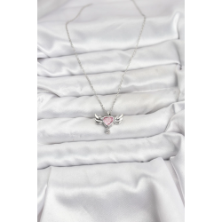 Mey İthalat® 316L Çelik Zincir Gümüş Renk Kanatlı Kalp Model Zirkon Taşlı Kadın Kolye