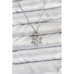 Mey İthalat® 316L Çelik Zincir Gümüş Renk Kar Tanesi Model Zirkon Taşlı Kadın Kolye