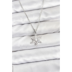 Mey İthalat® 316L Çelik Zincir Gümüş Renk Kar Tanesi Model Zirkon Taşlı Kadın Kolye