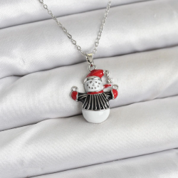 Mey İthalat® 316L Çelik Zincir Gümüş Renk Kardan Adam Figürlü Yılbaşı Temalı Kadın Kolye