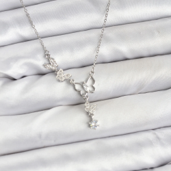 Mey İthalat® 316L Çelik Zincir Gümüş Renk Kelebek Model Kadın Kolye