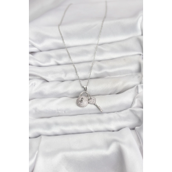 Mey İthalat® 316L Çelik Zincir Gümüş Renk Kilit Anahtar Model Zirkon Taşlı Kadın Kolye