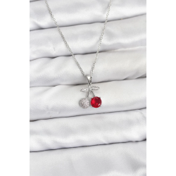 Mey İthalat® 316L Çelik Zincir Gümüş Renk Kiraz Model Zirkon Taşlı Kadın Kolye