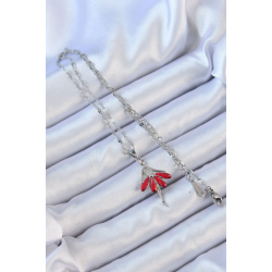 Mey İthalat® 316L Çelik Zincir Gümüş Renk Kırmızı Etekli Zirkon Taşlı Balerin Kolye