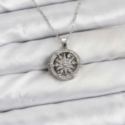 Mey İthalat® 316L Çelik Zincir Gümüş Renk Kutup Yıldızı Kapaklı Model Kadın Kolye