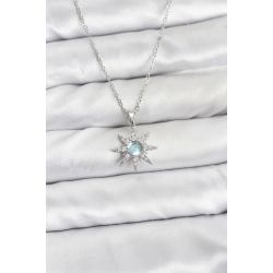 Mey İthalat® 316L Çelik Zincir Gümüş Renk Kutup Yıldızı Model Zirkon Taşlı Kadın Kolye