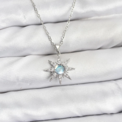 Mey İthalat® 316L Çelik Zincir Gümüş Renk Kutup Yıldızı Model Zirkon Taşlı Kadın Kolye