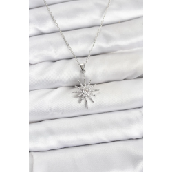 Mey İthalat® 316L Çelik Zincir Gümüş Renk Kutup Yıldızı Model Zirkon Taşlı Kadın Kolye