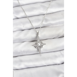 Mey İthalat® 316L Çelik Zincir Gümüş Renk Kutup Yıldızı Model Zirkon Taşlı Kadın Kolye