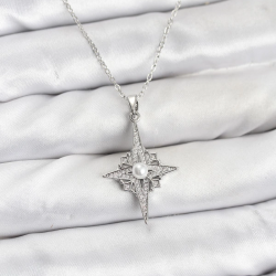 Mey İthalat® 316L Çelik Zincir Gümüş Renk Kutup Yıldızı Model Zirkon Taşlı Kadın Kolye